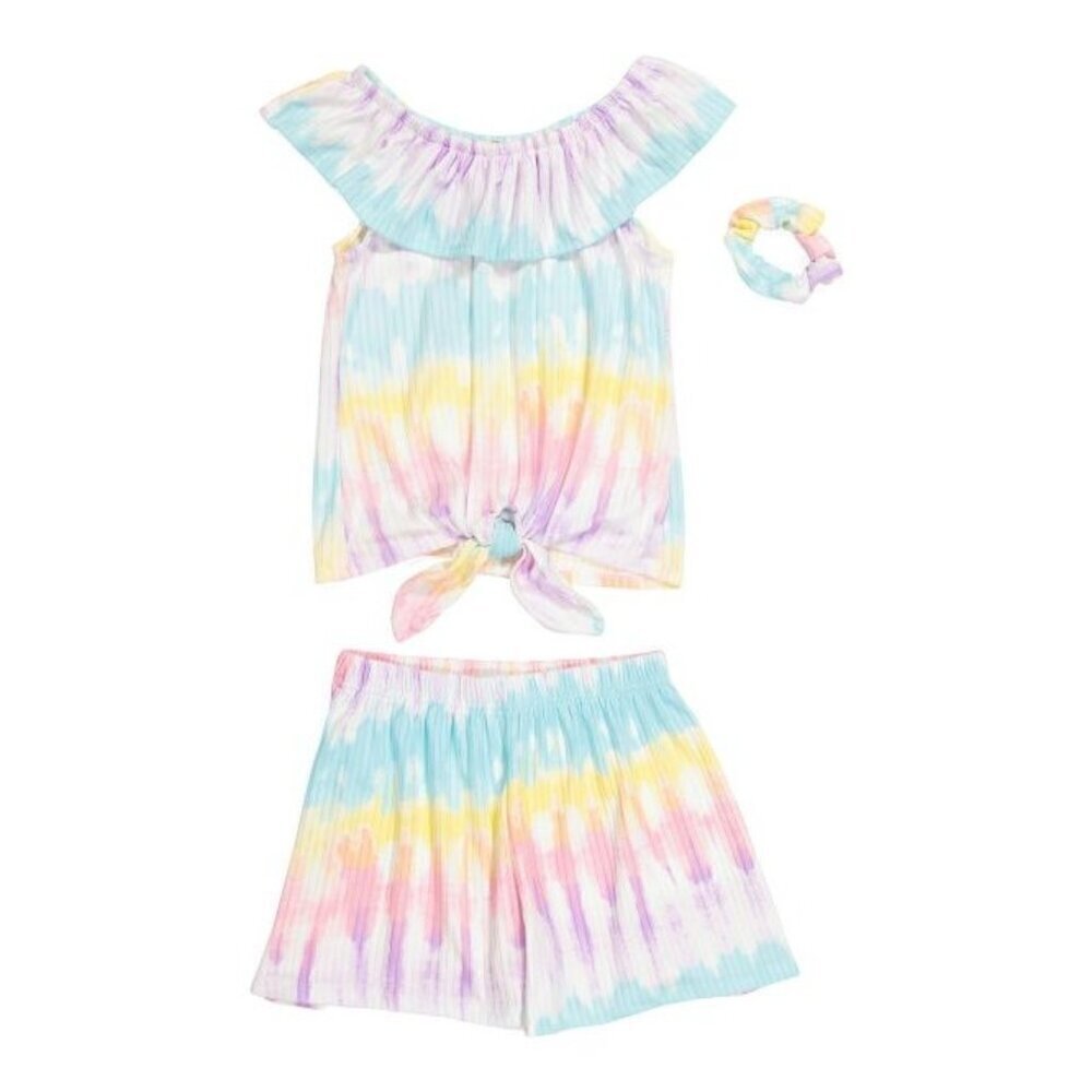 Rainbow Tie Dye Color Big Girls 2pc Top & Shorts Set Dress Size 8